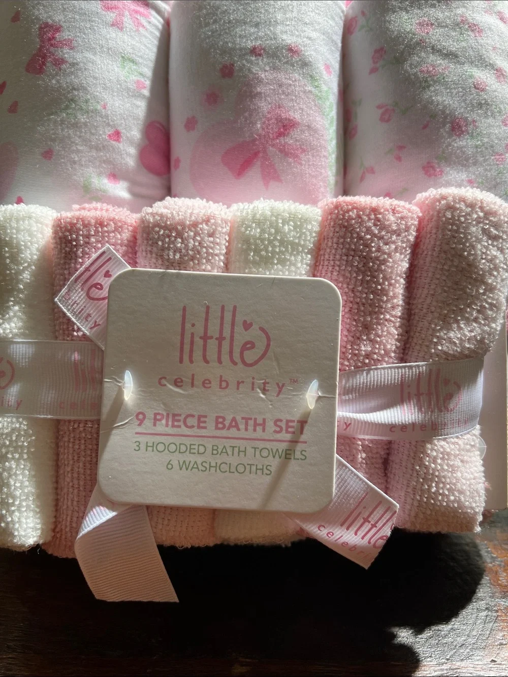 LITTLE CELEBRITY NWT 9-Piece Baby Bath Set Sweet Pastel Pink/White Color Scheme